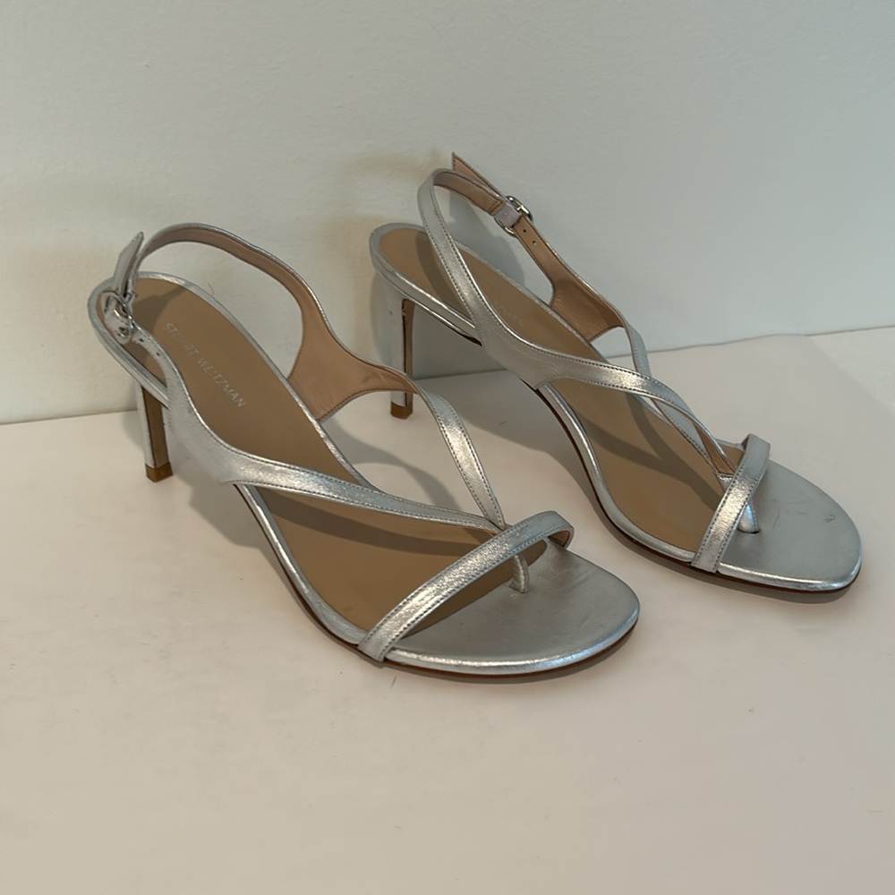 New Stuart Weitzman Silver Strappy Heels Size 9, Style code SB052. - Picture 3 of 9